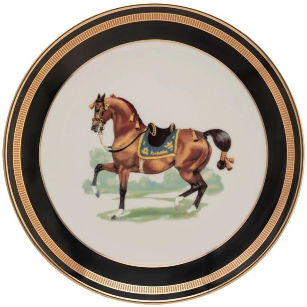 Salad Plate Imperial Horse Golden Bay / Teal Saddle by Julie Wear