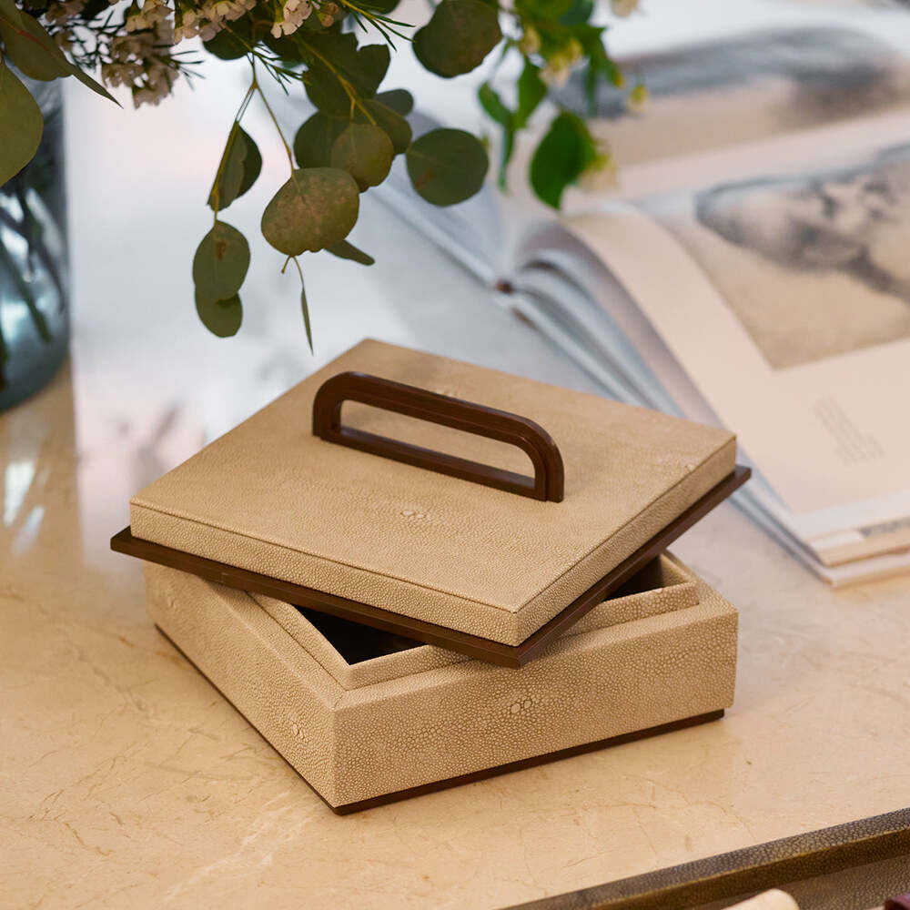Small Ecru Faux Shagreen Box by Addison Ross Additional Image-2
