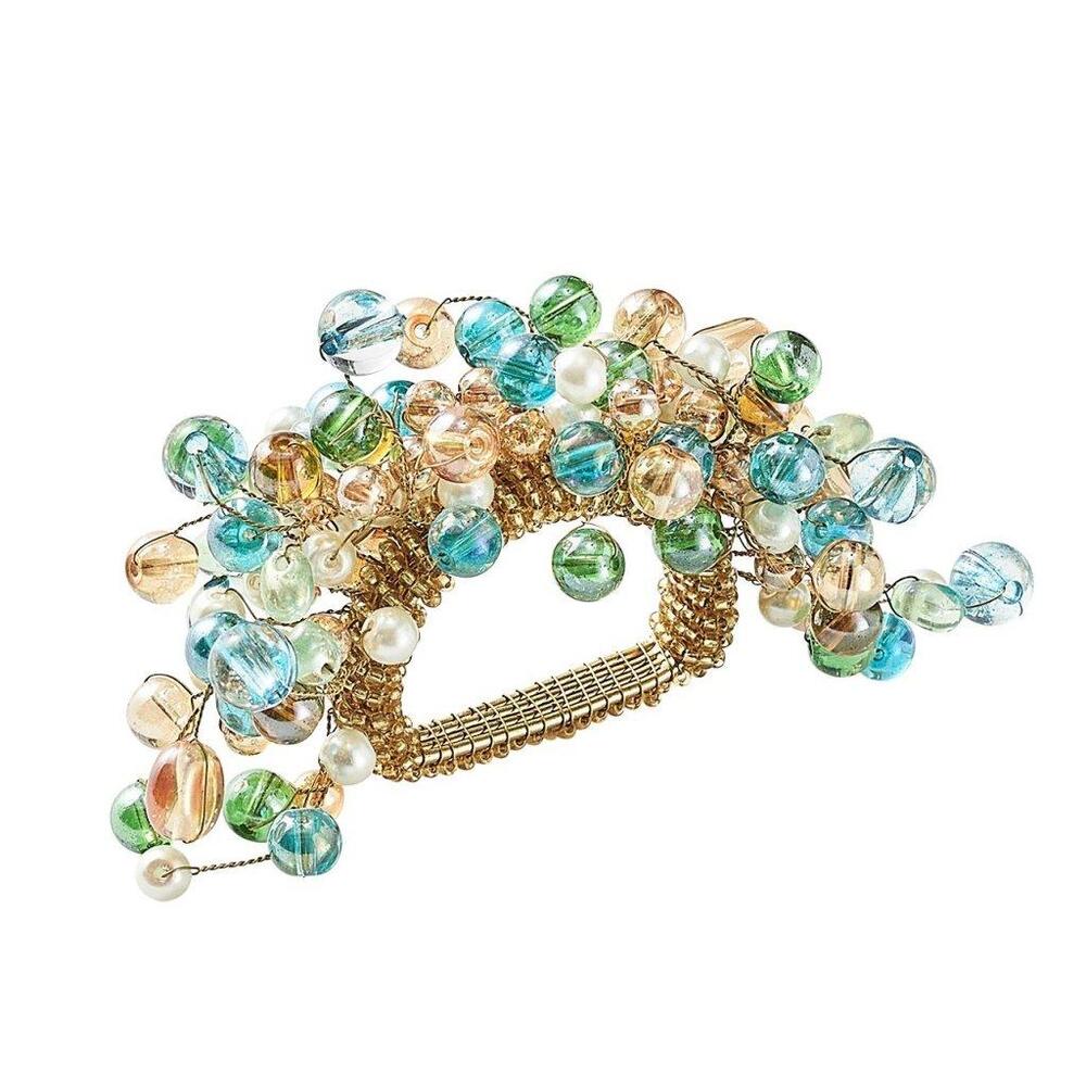 Spritz Napkin Ring - Set of 4 Natural & Seafoam by Kim Seybert