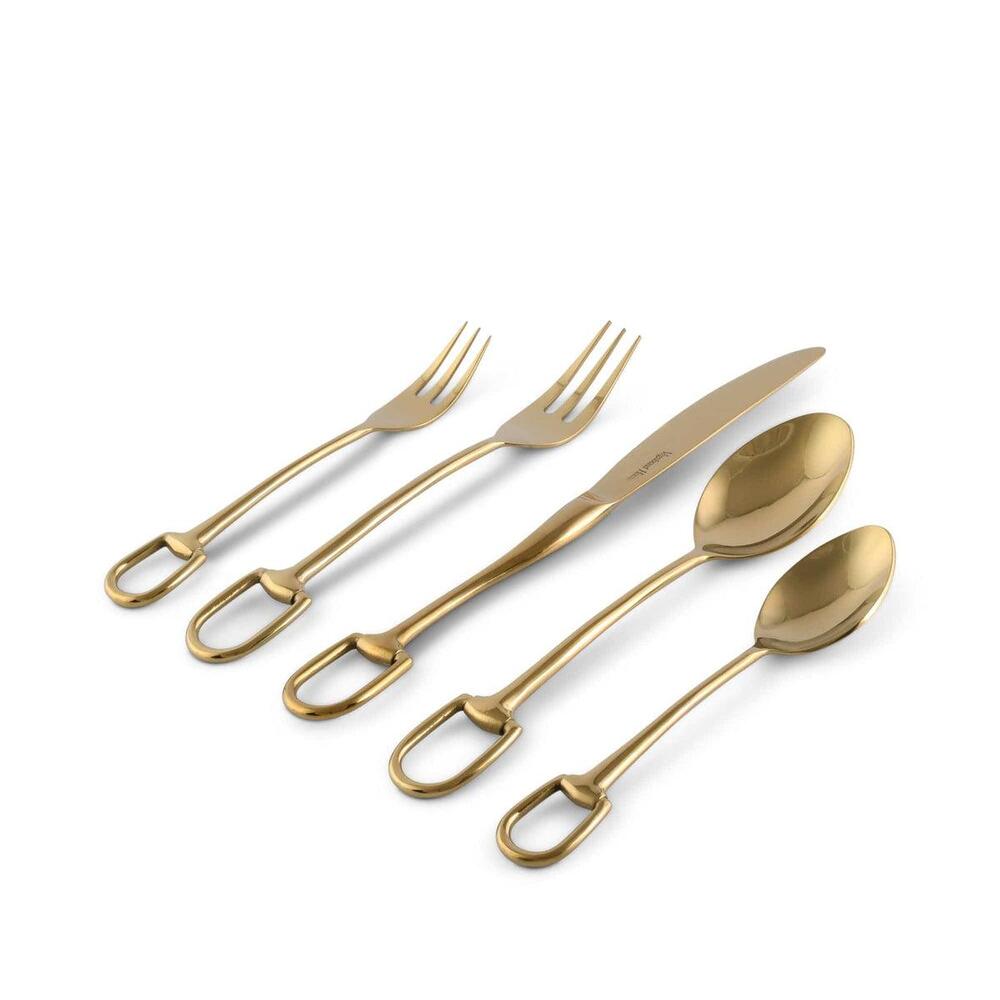 Stirrup Five piece Flatware Set - Stainless Steel Shiny Gold by Vagabond House