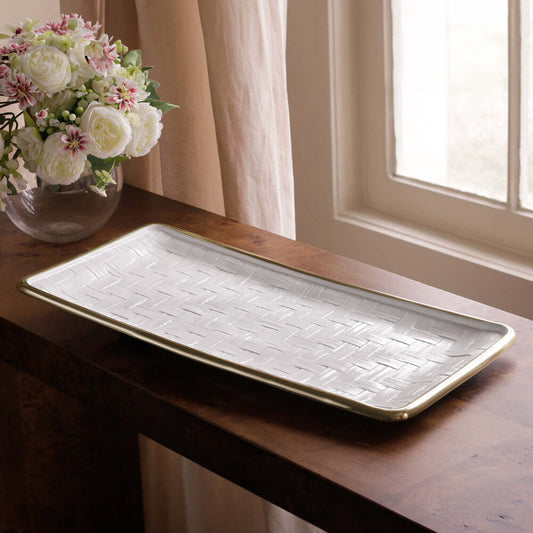 Thanni Bahamas Long Rectangle Tray - White & Gold by Beatriz Ball
