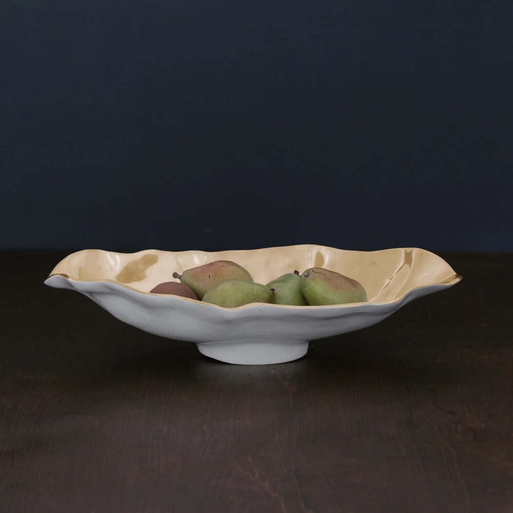 Thanni Maia Medium Long Oval Bowl - White & Gold by Beatriz Ball 1