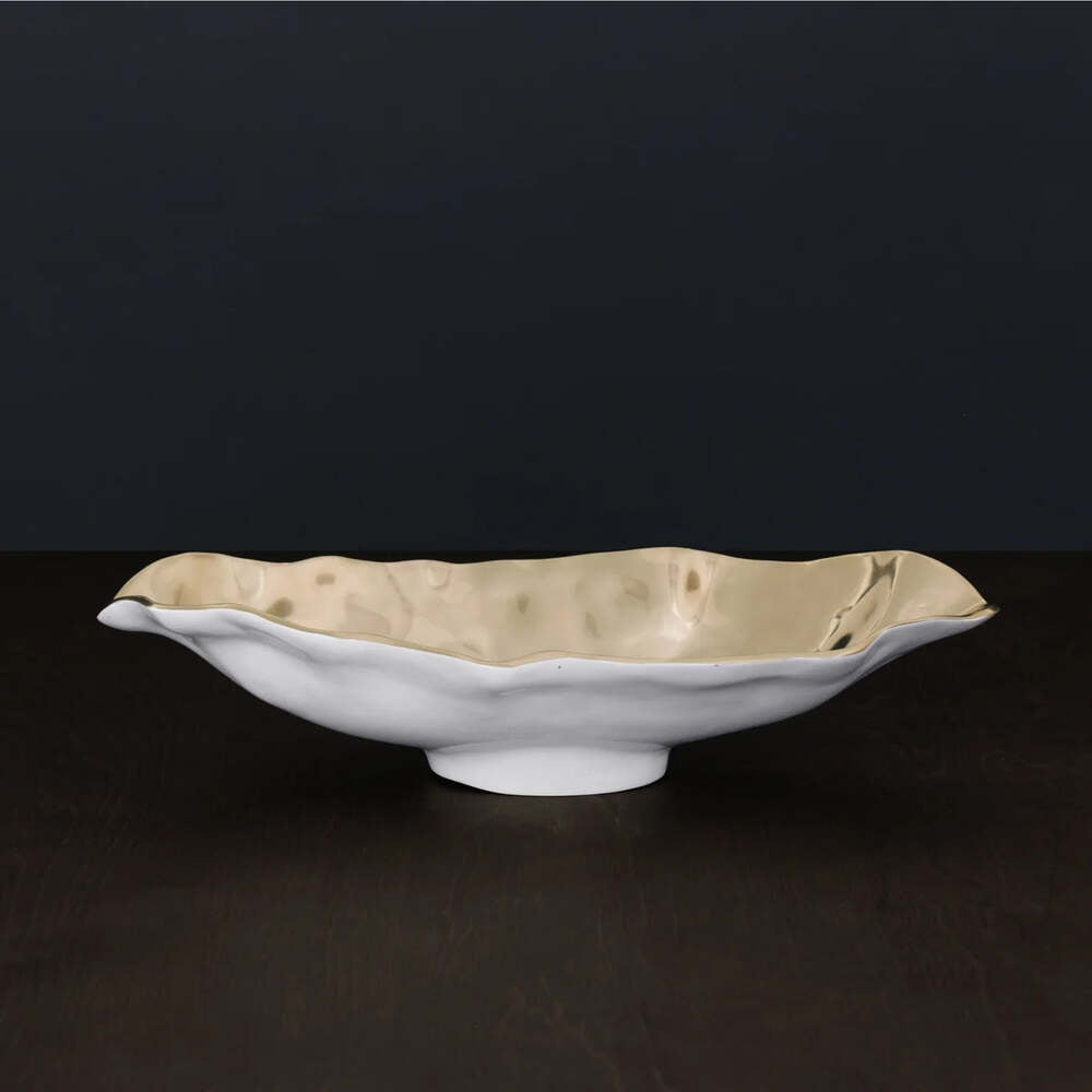 Thanni Maia Medium Long Oval Bowl - White & Gold by Beatriz Ball 2