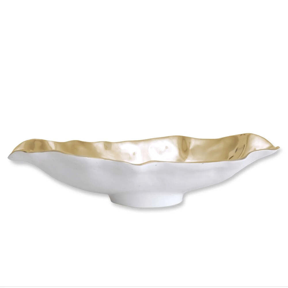 Thanni Maia Medium Long Oval Bowl - White & Gold by Beatriz Ball 3
