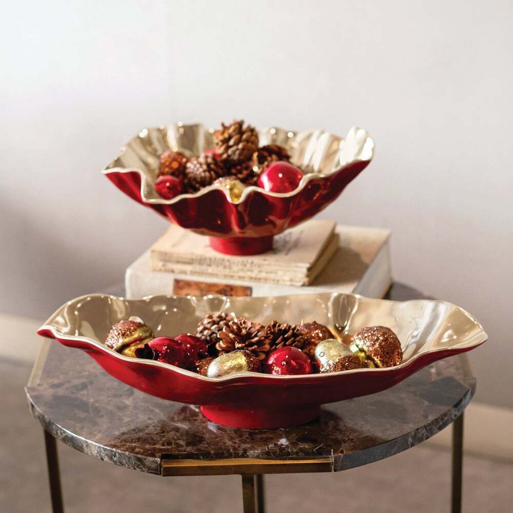 Thanni Maia Medium Oval Bowl - Red & Gold by Beatriz Ball