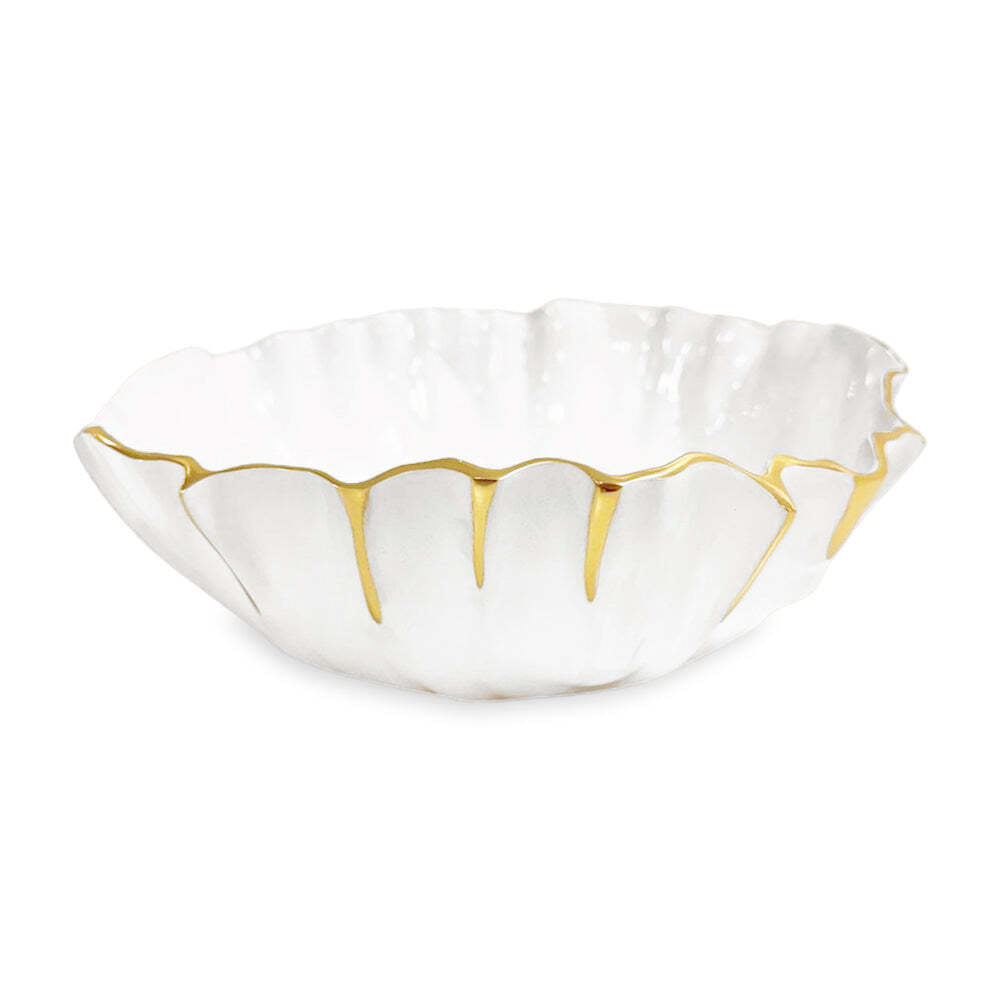Thanni Mystic Medium Round Bowl - White & Gold by Beatriz Ball