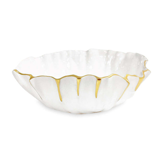 Thanni Mystic Medium Round Bowl - White & Gold by Beatriz Ball