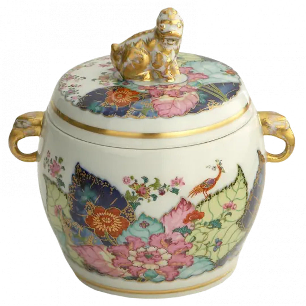 Tobacco Leaf Fu Dog Jar by Mottahedeh