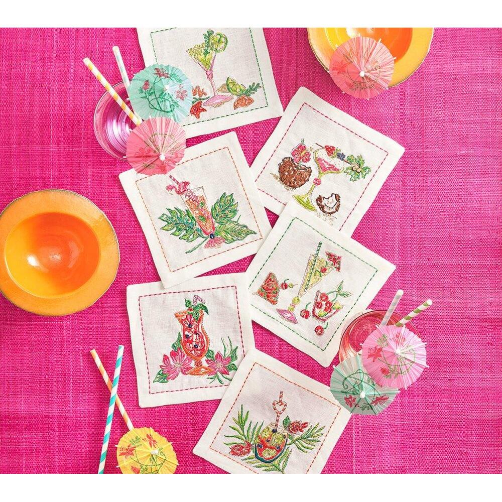 Tropicana Cocktail Napkins in White & Multi - Set of 6 in a Gift Box by Kim Seybert 1