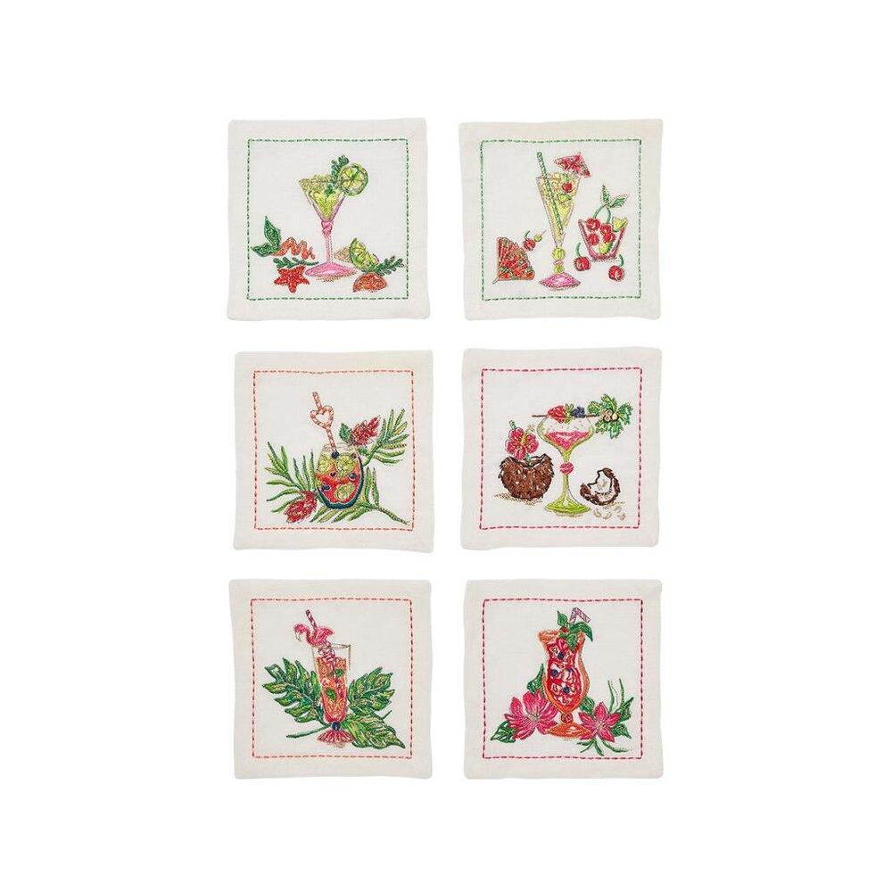 Tropicana Cocktail Napkins in White & Multi - Set of 6 in a Gift Box by Kim Seybert 4