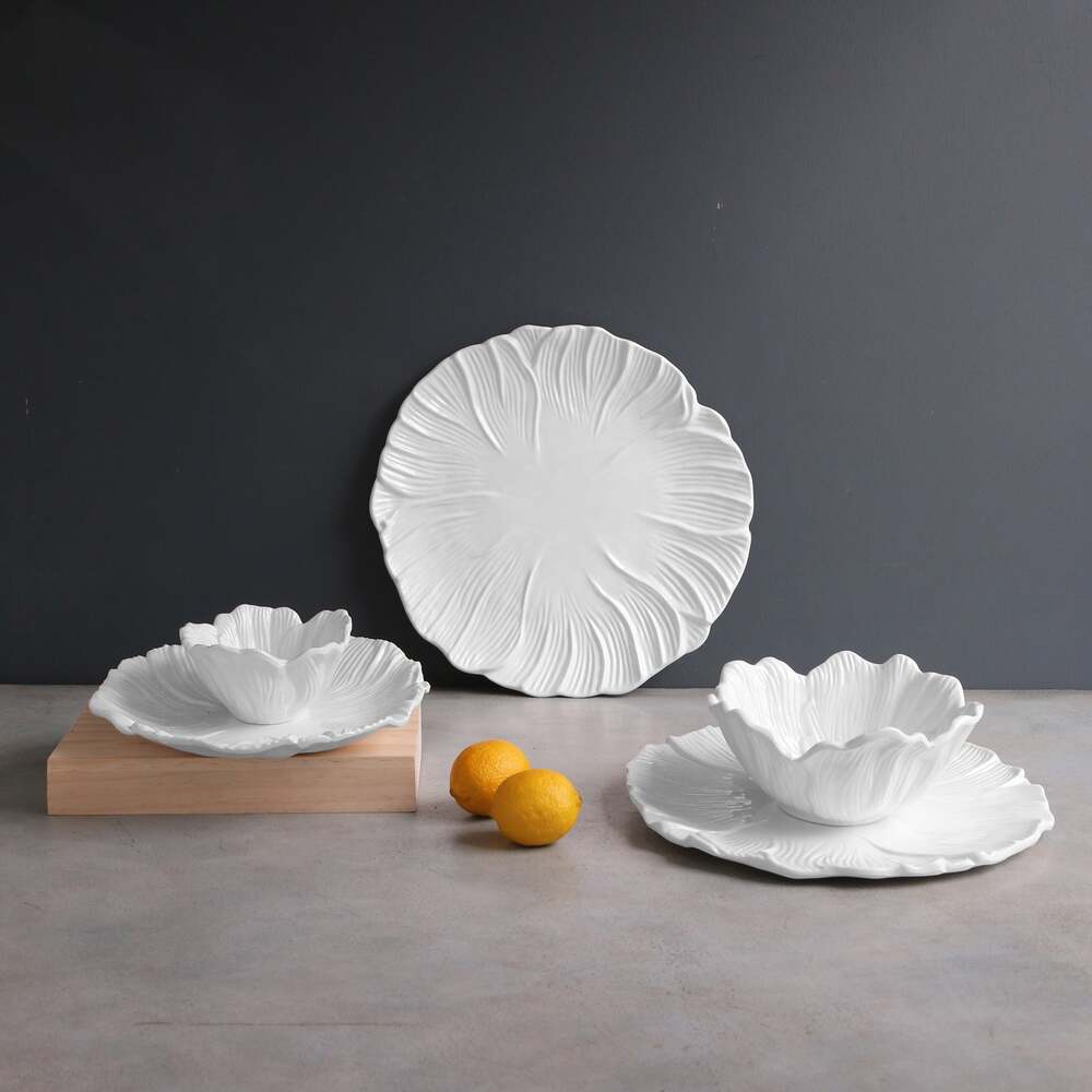Vida Lettuce 9" Salad Plate Set of 4 - White by Beatriz Ball 5