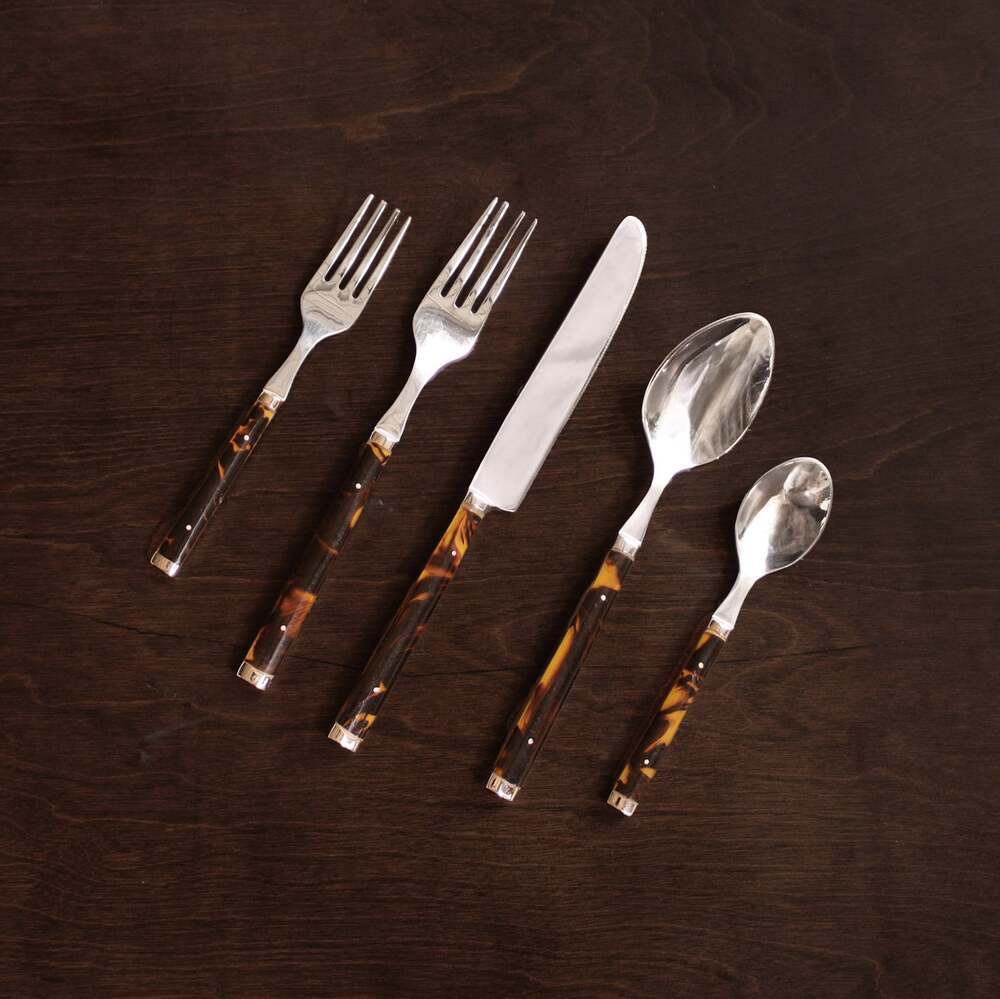 Vida Tortoise & Gold Stainless Flatware Set of 5 - Gold by Beatriz Ball