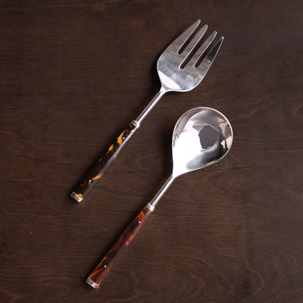 Vida Tortoise & Gold Stainless Salad Servers - Gold by Beatriz Ball