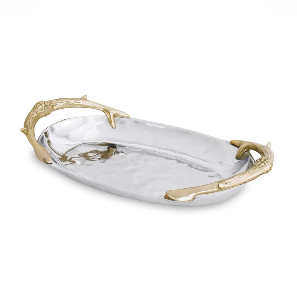 Western Antler Medium Oval Bowl with Gold Handles by Beatriz Ball 1
