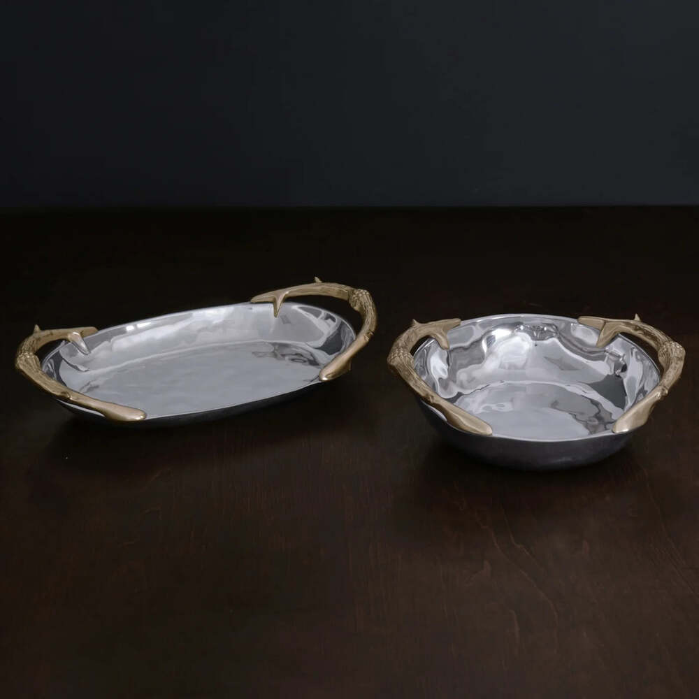 Western Antler Medium Oval Bowl with Gold Handles by Beatriz Ball 2