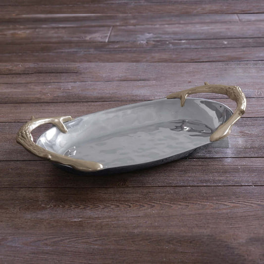 Western Antler Medium Oval Bowl with Gold Handles by Beatriz Ball
