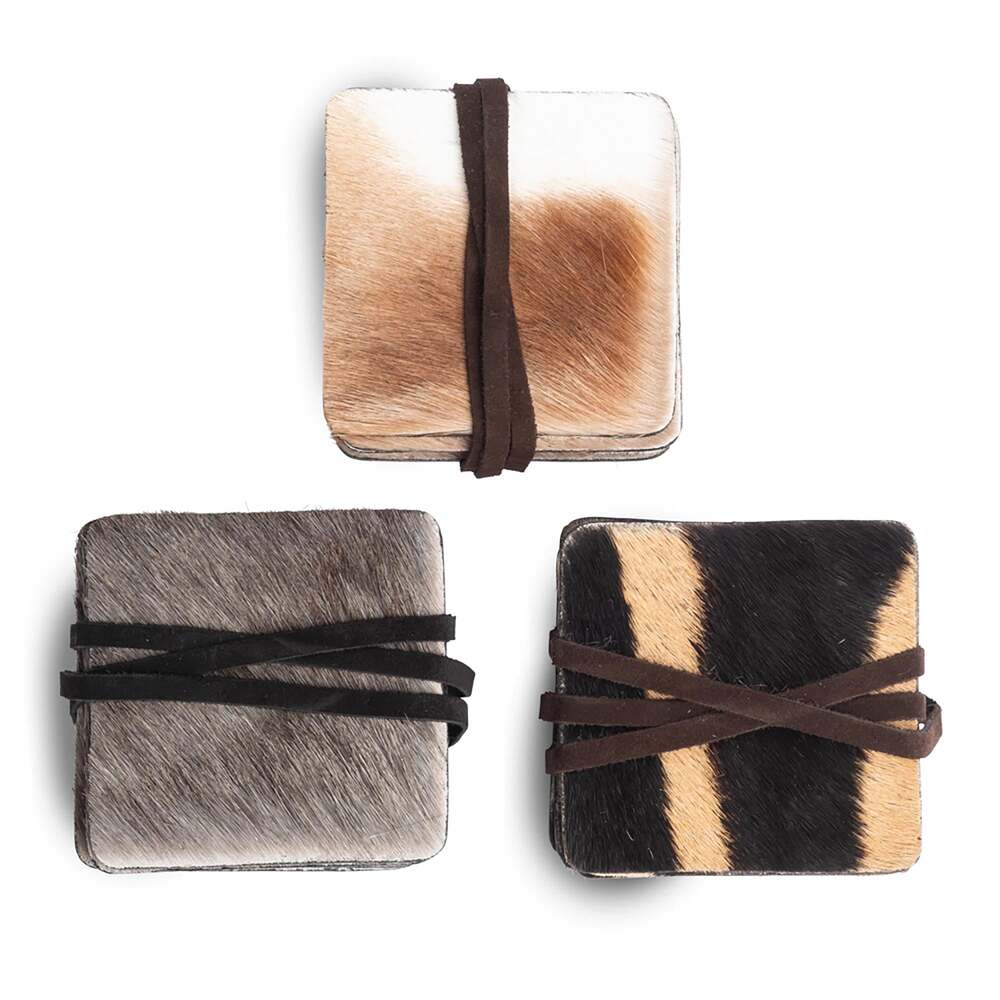 Wildebeest Hide Coasters with Tie set of 6 by Ngala Trading Company Additional Image - 1