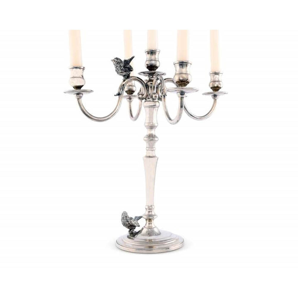 5 Taper Pewter Song Bird Candelabrum by Vagabond House