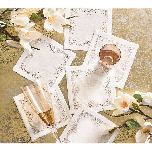 Pin Dot Cocktail Napkins in White, Gold & Silver, Set of 6 in a Gift Box by Kim Seybert Additional Image - 1