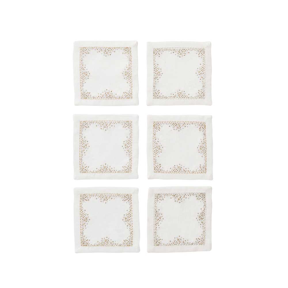 Pin Dot Cocktail Napkins in White, Gold & Silver, Set of 6 in a Gift Box by Kim Seybert Additional Image - 2
