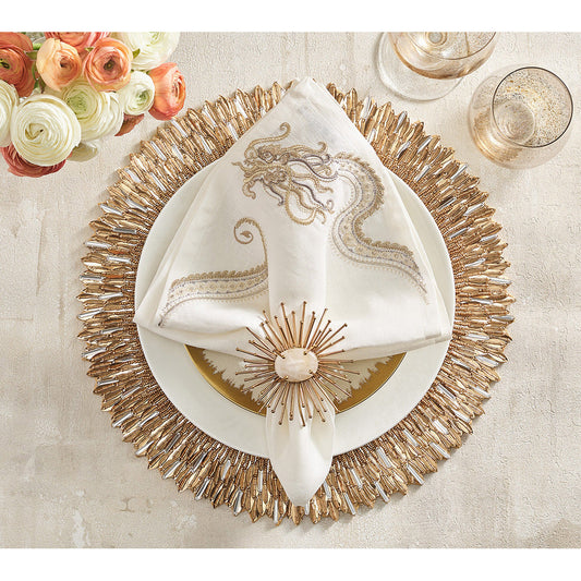 Imperial Dragon Napkin in White, Gold & Silver - Set of 4 by Kim Seybert Additional Image-1