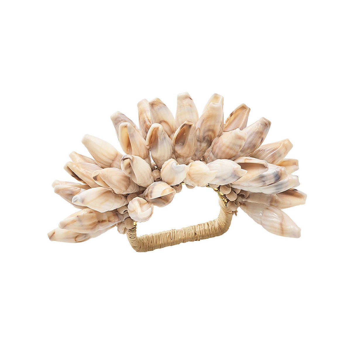 Shell Fringe Napkin Ring in Ivory & Brown - Set of 4 by Kim Seybert