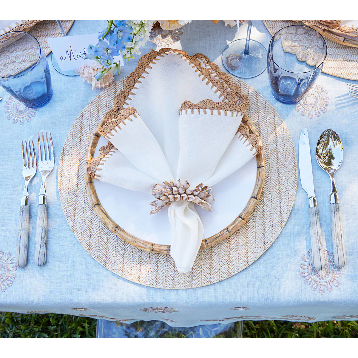 Shell Fringe Napkin Ring in Ivory & Brown - Set of 4 by Kim Seybert Additional Image-2