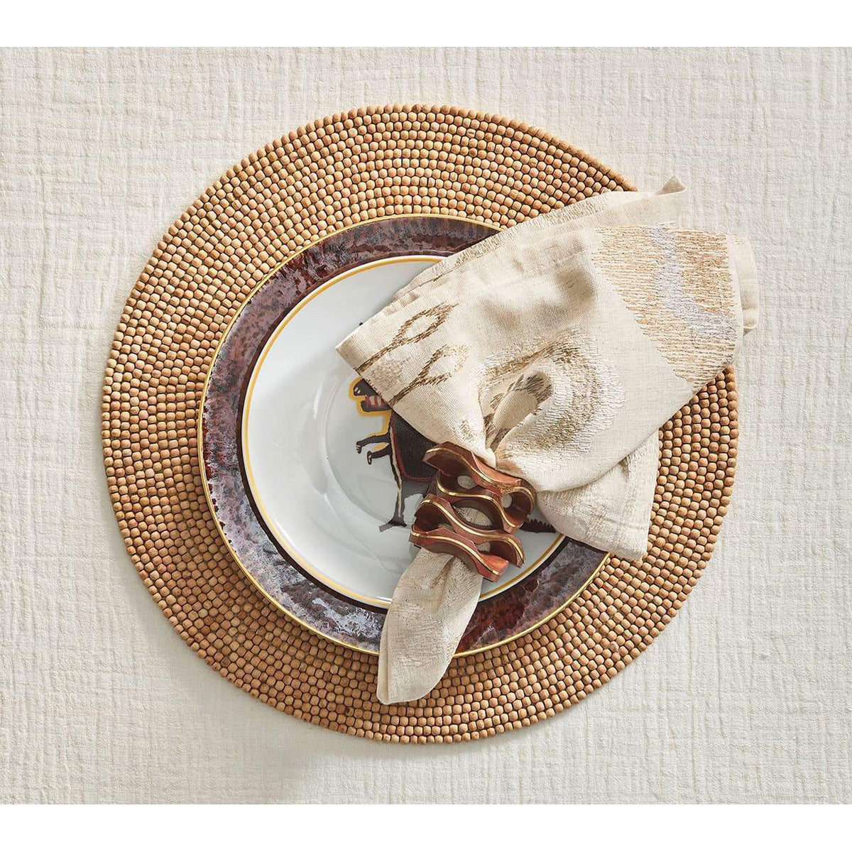 Pavilion Napkin Ring in Brown & Gold - Set of 4 by Kim Seybert Additional Image-4