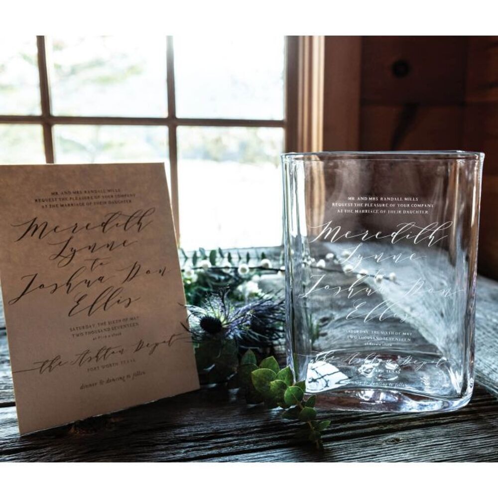 Engraved Weston Vase - L with Wedding Invitation by Simon Pearce