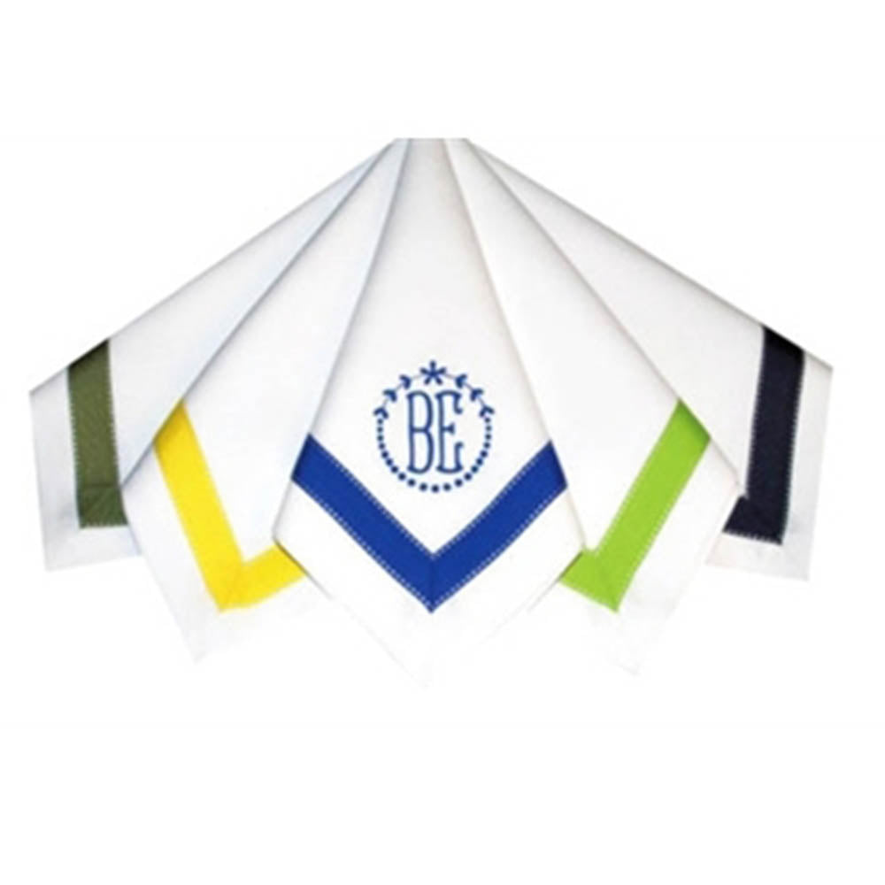 Grosgrain White/Navy Linen Mono Napkin by Julian Mejia Design