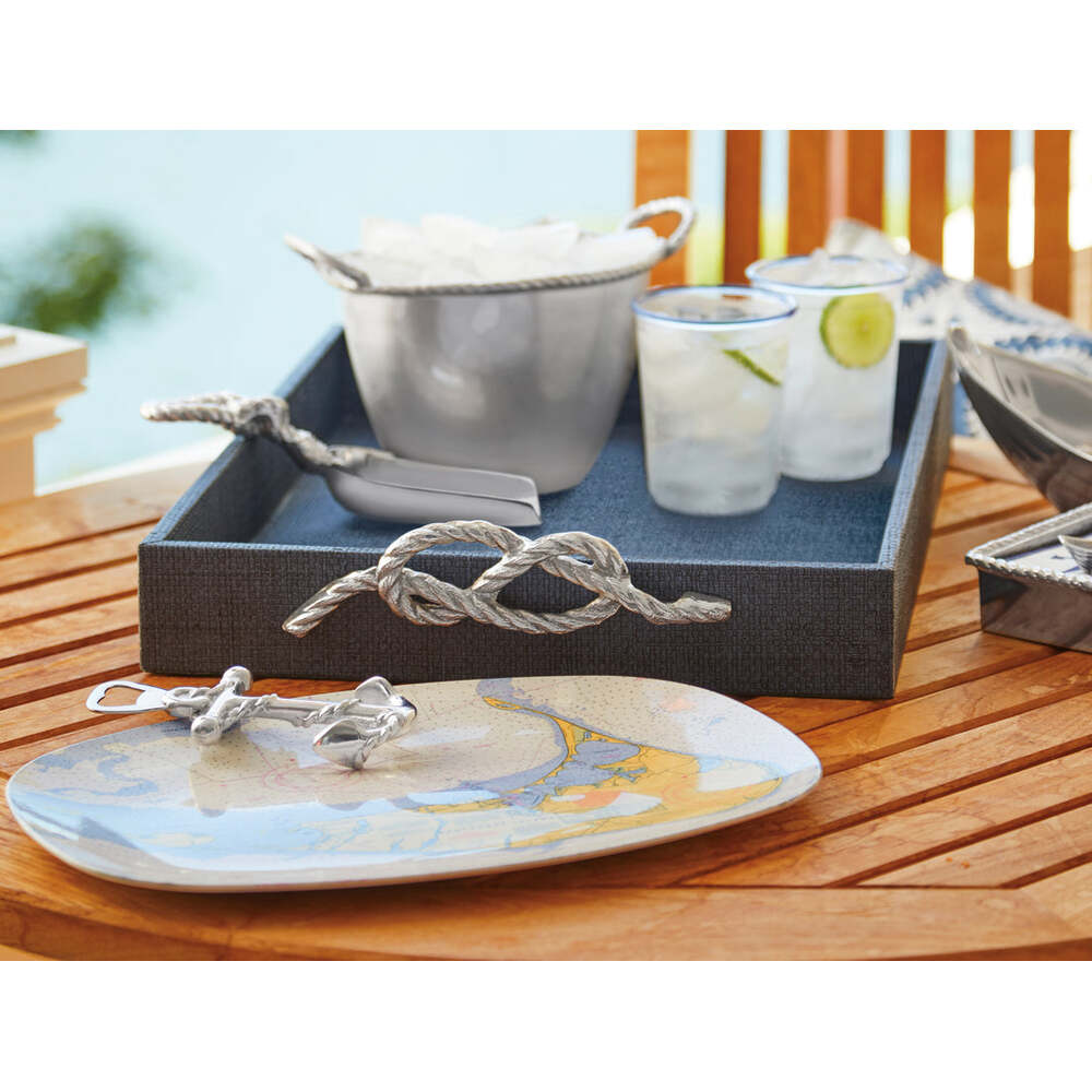 Indigo Faux Grasscloth Tray With Rope Metal Handles by Mariposa Additional Image-3