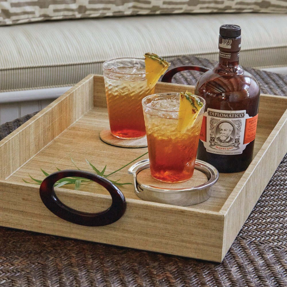 Mallorca Faux Grasscloth And Tortoise Handled Large Tray by Mariposa Additional Image-1