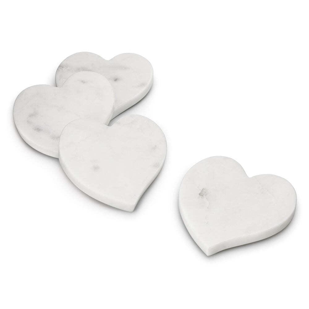 Marble Heart Coasters, Set of 4 - White by Simon Pearce Additional Image-2