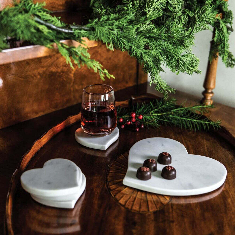 Marble Heart Coasters, Set of 4 - White by Simon Pearce Additional Image-3