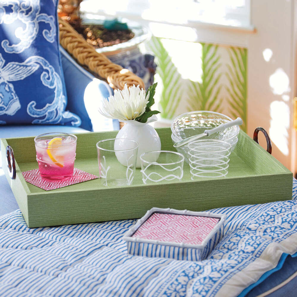 Palma Faux Grasscloth And Tortoise Handled Large Tray by Mariposa Additional Image-2