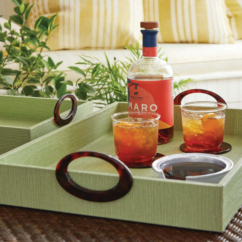 Palma Faux Grasscloth And Tortoise Handled Large Tray by Mariposa Additional Image-3