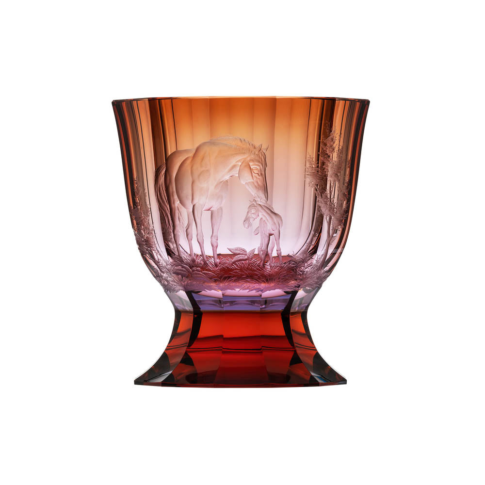 Paso Doble Vase, 27 cm Orange with Engraving of Horses by Moser