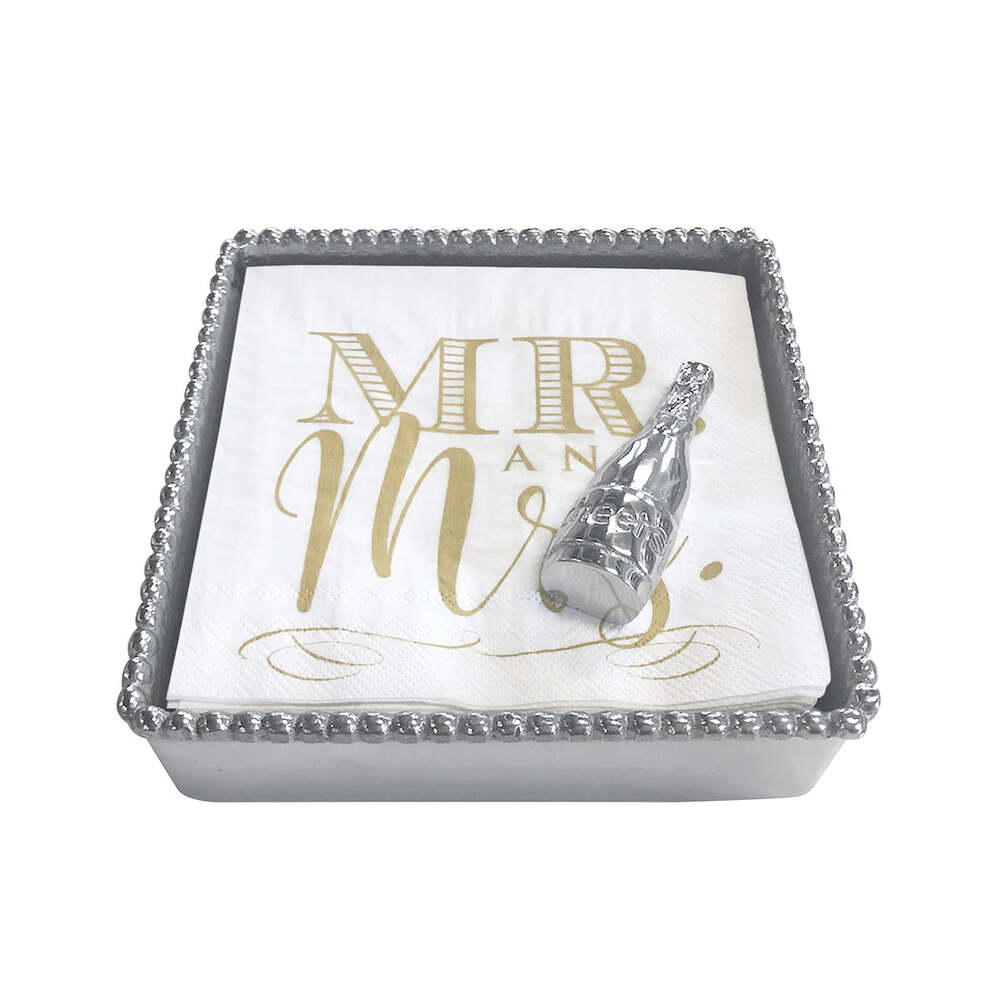 Wedding Champagne Bottle (1248) Beaded Napkin Box Set by Mariposa