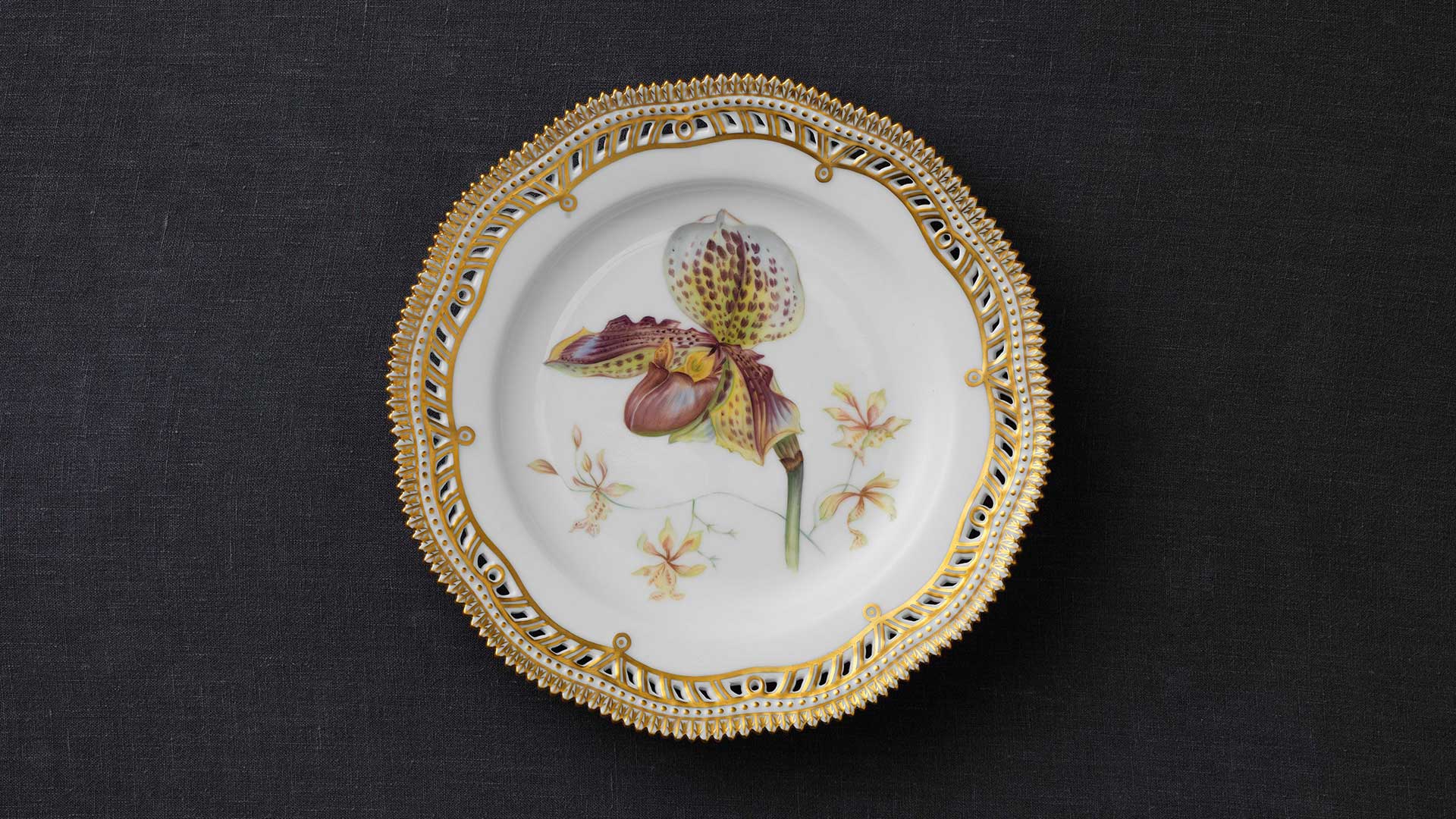 Flora Danica Orchid Plate with Border by Royal Copenhagen