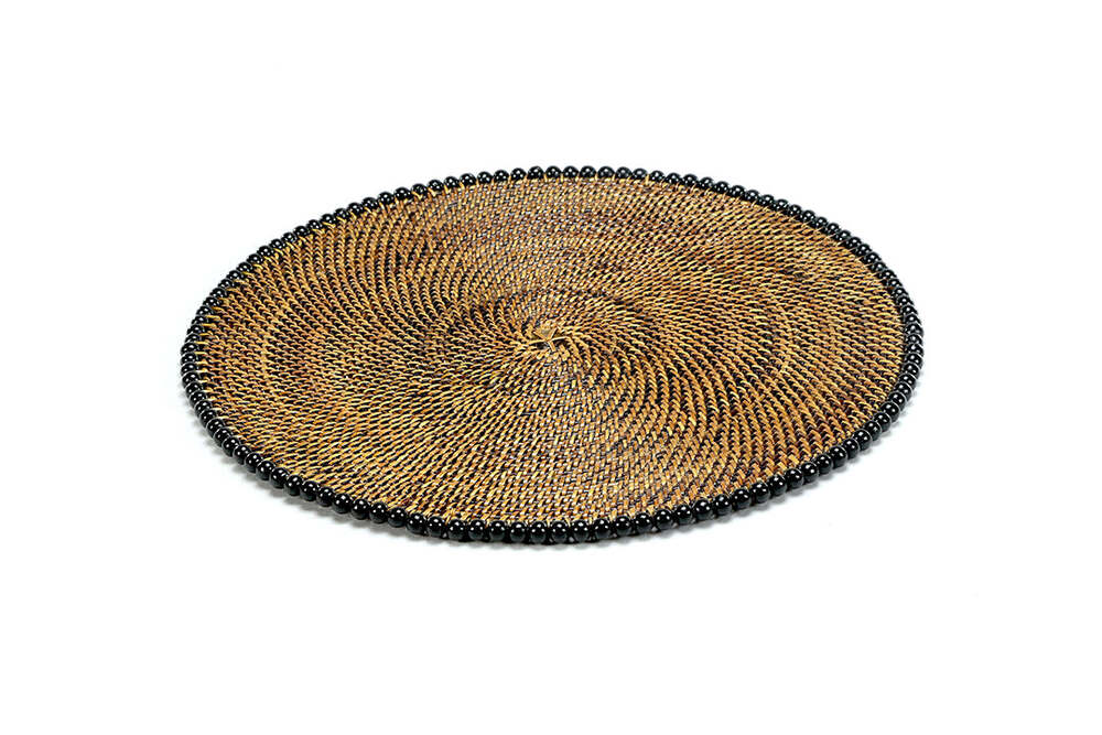 14" Round Placemat with Black Wood Beads - Set of 4 by Calaisio 