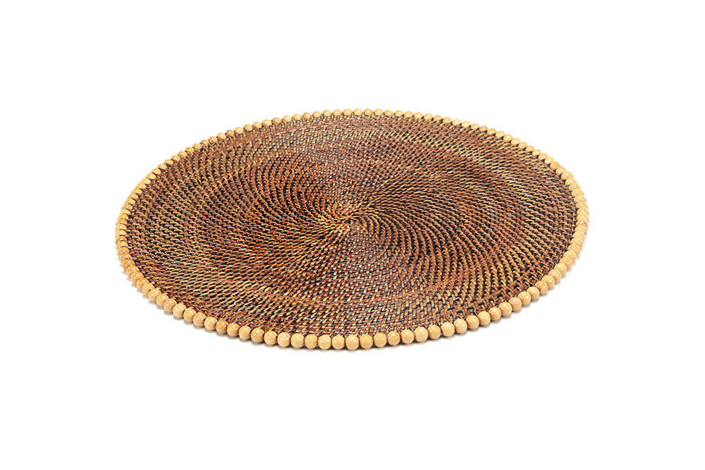 14" Round Placemat with Natural Wood Beads - Set of 4 by Calaisio 