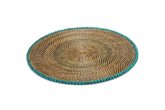 14" Round Placemat with Sea Green Wood Beads - Set of 4 by Calaisio 