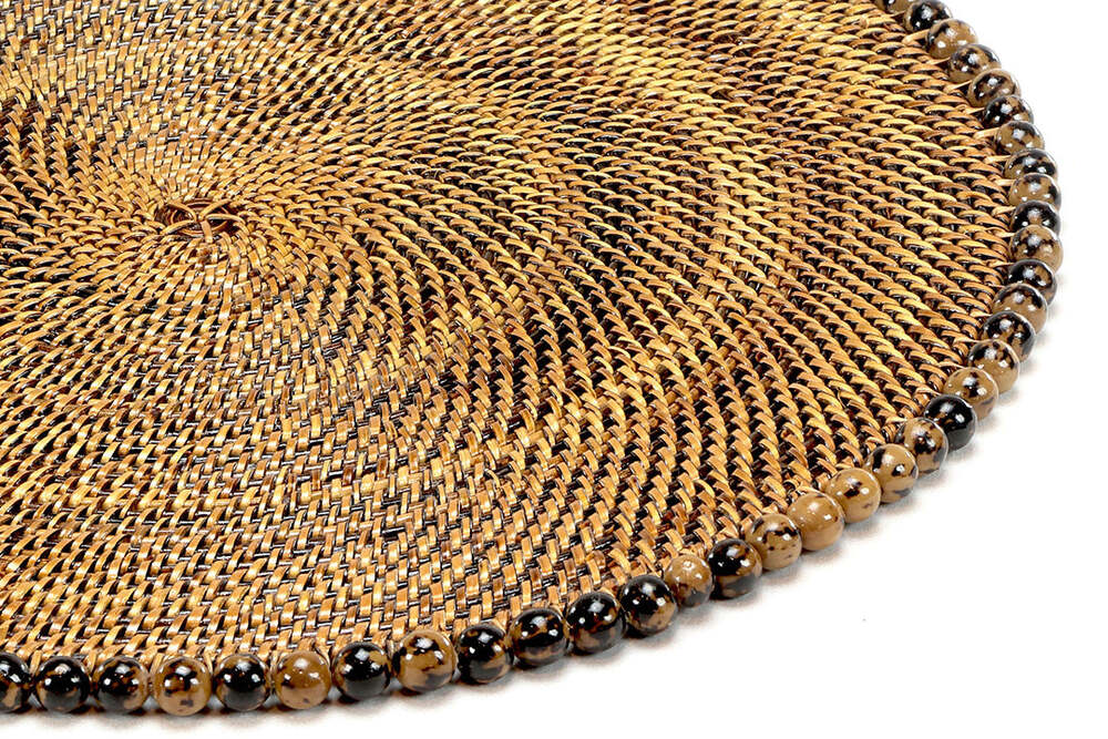 14" Round Placemat with Tortoise, Natural Seed Beads - Set of 4 by Calaisio 1