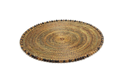 14" Round Placemat with Tortoise, Natural Seed Beads - Set of 4 by Calaisio 