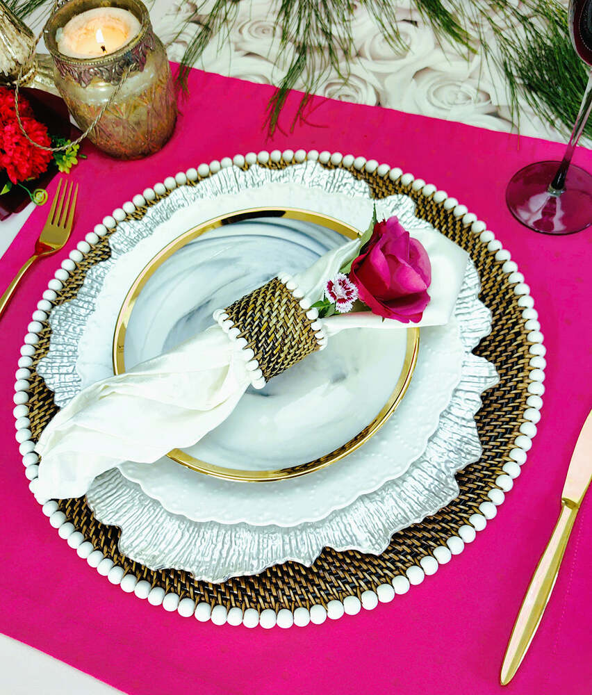 14" Round Placemat with White Wood Beads - Set of 4 by Calaisio 1