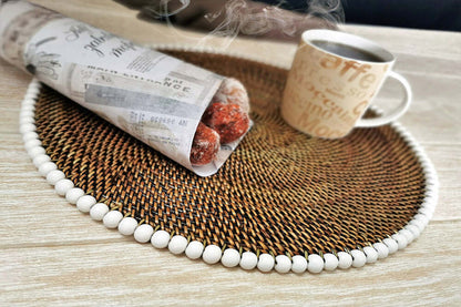 14" Round Placemat with White Wood Beads - Set of 4 by Calaisio 2