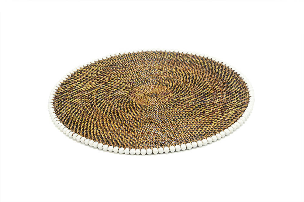 14" Round Placemat with White Wood Beads - Set of 4 by Calaisio 