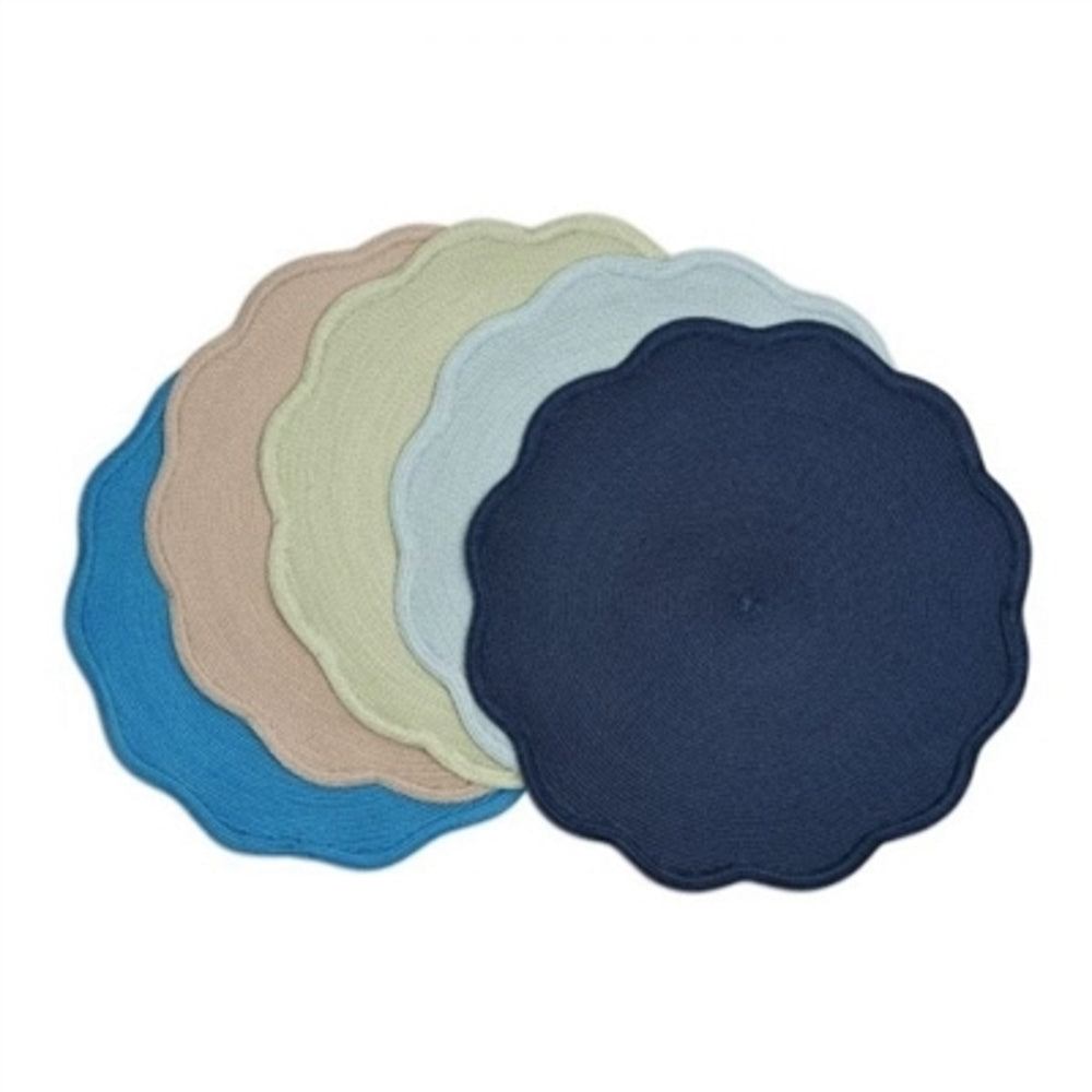 16" Round Scallop Placemat (Silver/Aqua) by Deborah Rhodes