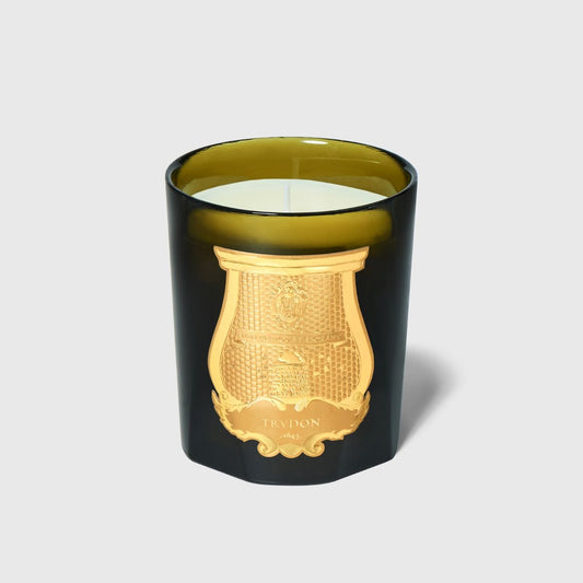 Trudon Cyrnos Classic Candle 270g in mouth-blown green Tuscan glass with gold emblem