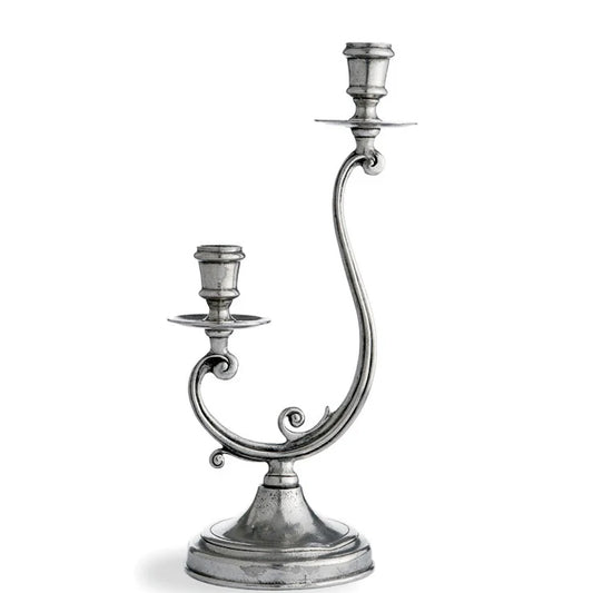 Vintage Pewter Medium Two-Arm Candle Holder